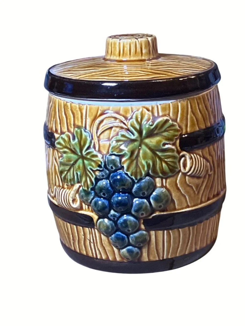 Lidded Barrel Style Snack Jar  Treat Jar Cookie Jar Grape Pattern Japan